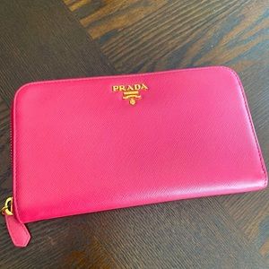 Prada Pink Saffiano leather zippy wallet